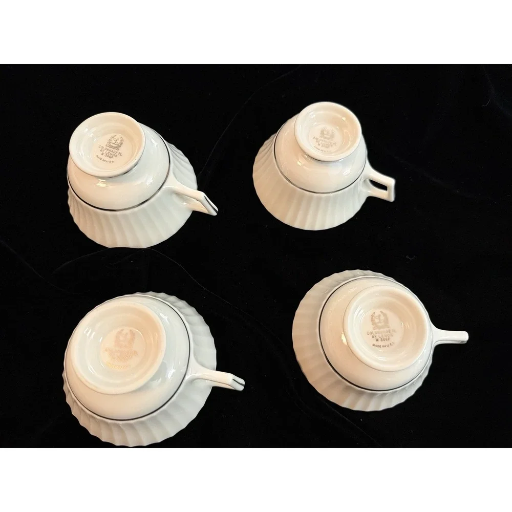 Lenox‎ Colonnade Platinum - 4 Tea Cups with Silver Trim - W306P